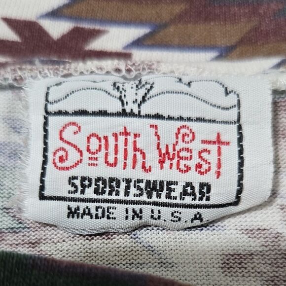 Vintage South West Sportswear Short Sleeve Tee Shirt Shoulder Pads - Picture 3 of 5